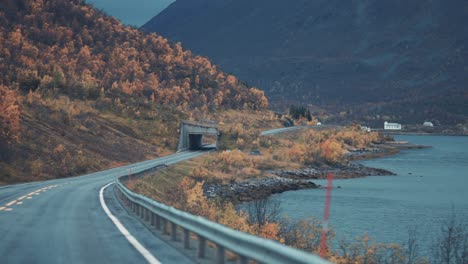 Estrecha-Carretera-De-Dos-Carriles-Siguiendo-La-Costa-Del-Fiordo