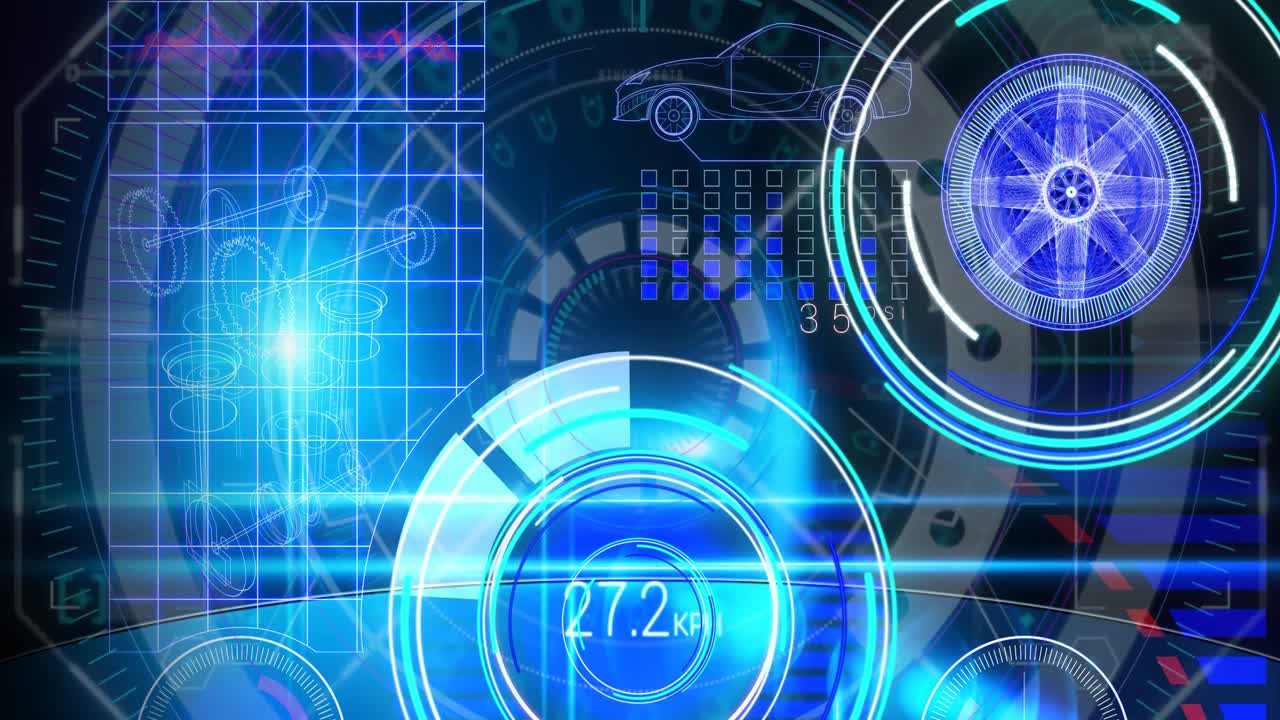 Animation of scopes scanning and data processing over digital screen