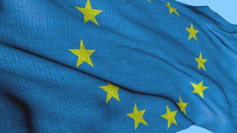 eu flag with fabric texture swaying in the wind. animation of the european national symbol sign. seamless looping video on an isolated background.