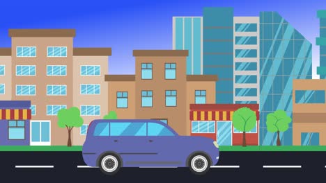 viajes en coche por la ciudad vista lateral, animación en bucle, fondo de diseño plano