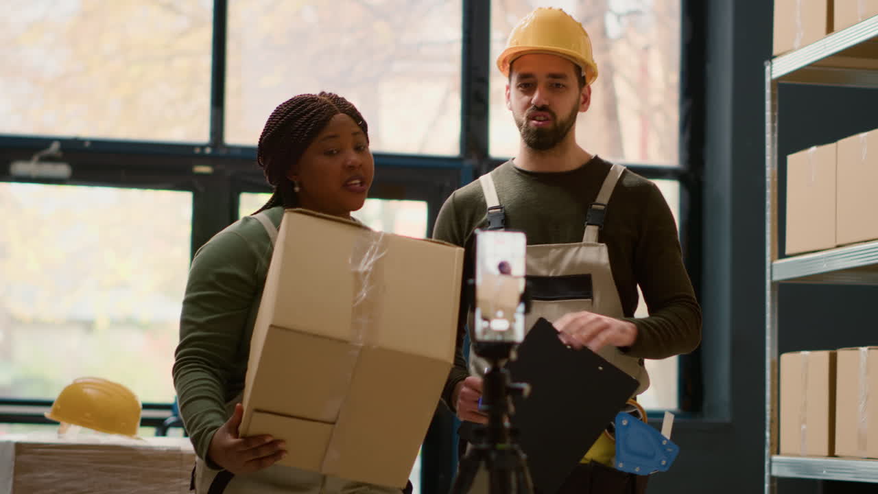 Construction workers recording video