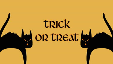 Trick-Or-Treat-with-horror-cats-in-night-on-yellow-gradient