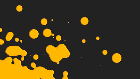 Abstract-flowing-yellow-liquid-and-splashes-spots-on-black-gradient