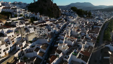 flying above beautiful village of olvera in cadiz, andalusia, spain - drone shot