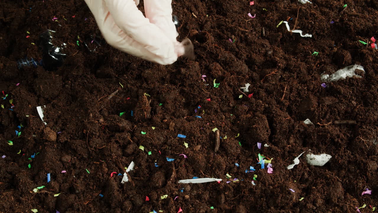 Pulizia di plastica e altri rifiuti dal terreno