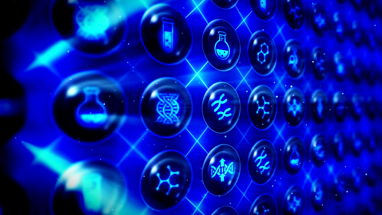 유전자 아이콘 세트, 생명공학 배경, cg 루프 애니메이션