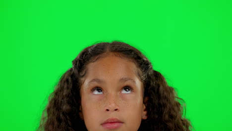 Thinking,-face-and-girl-on-green-screen