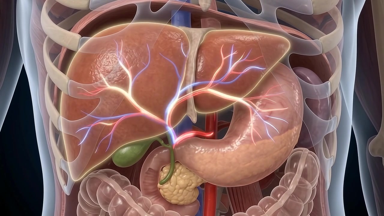 3D Medical Animation of Human Liver and Digestive System Anatomy
