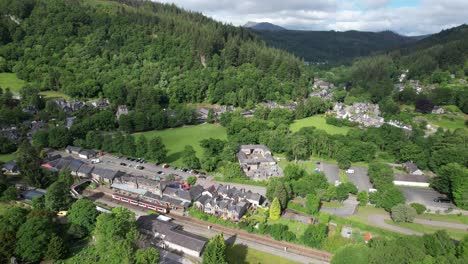 Village-centre-Betws-y-coed-north-Wales-UK-drone-aerial-view