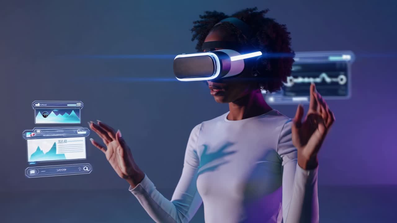 mujer experimentando la tecnología de realidad virtual