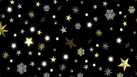 animación de nieve cayendo sobre decoraciones de navidad sobre fondo negro