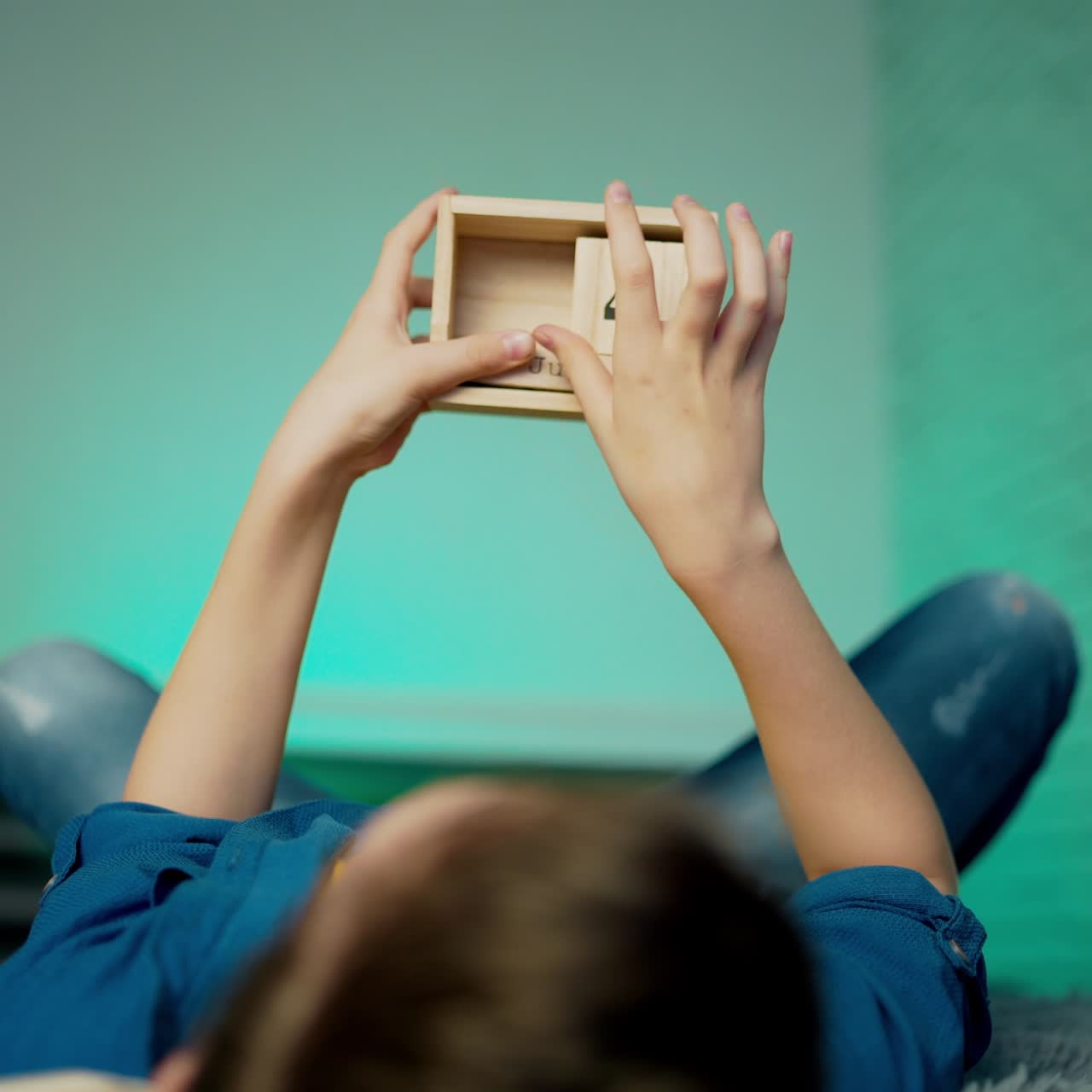 boy with wooden cube calendar. 4th of July American Independence day
