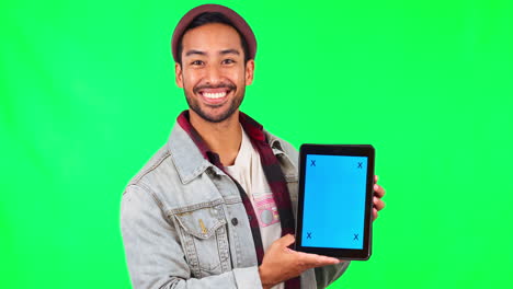 Happy-asian-man,-tablet-mockup