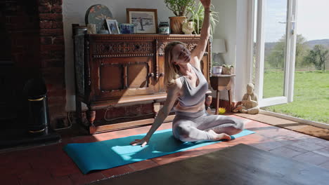 woman doing yoga at home
