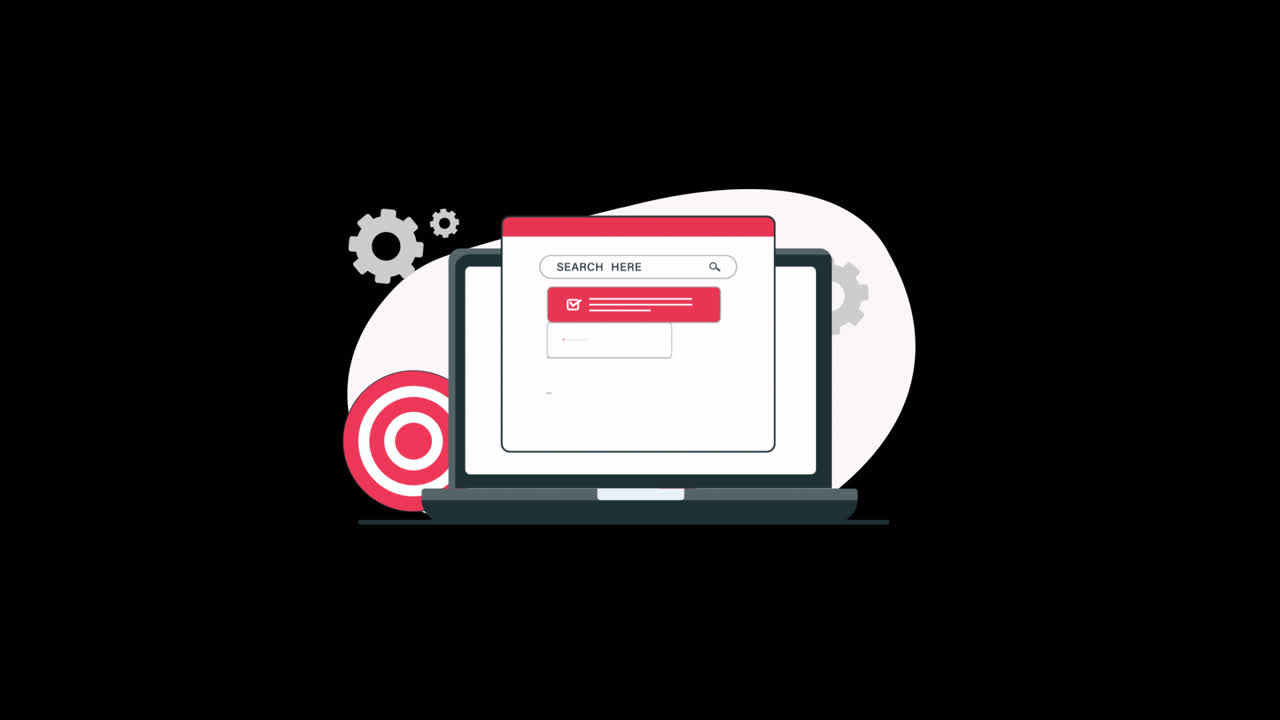 Animated Laptop Displaying Search Results and Checklist