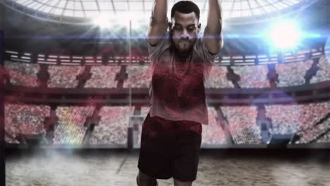 animación de la interfaz digital con una red de conexiones a través del jugador de rugby