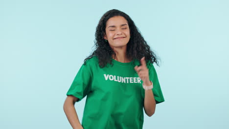 Volunteer,-dancing-and-a-woman-in-studio