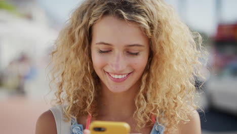 Smartphone,-city-and-young-woman-with-website