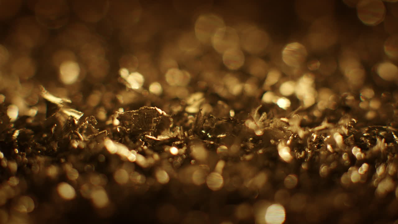 Golden color metal fillings close-up shot