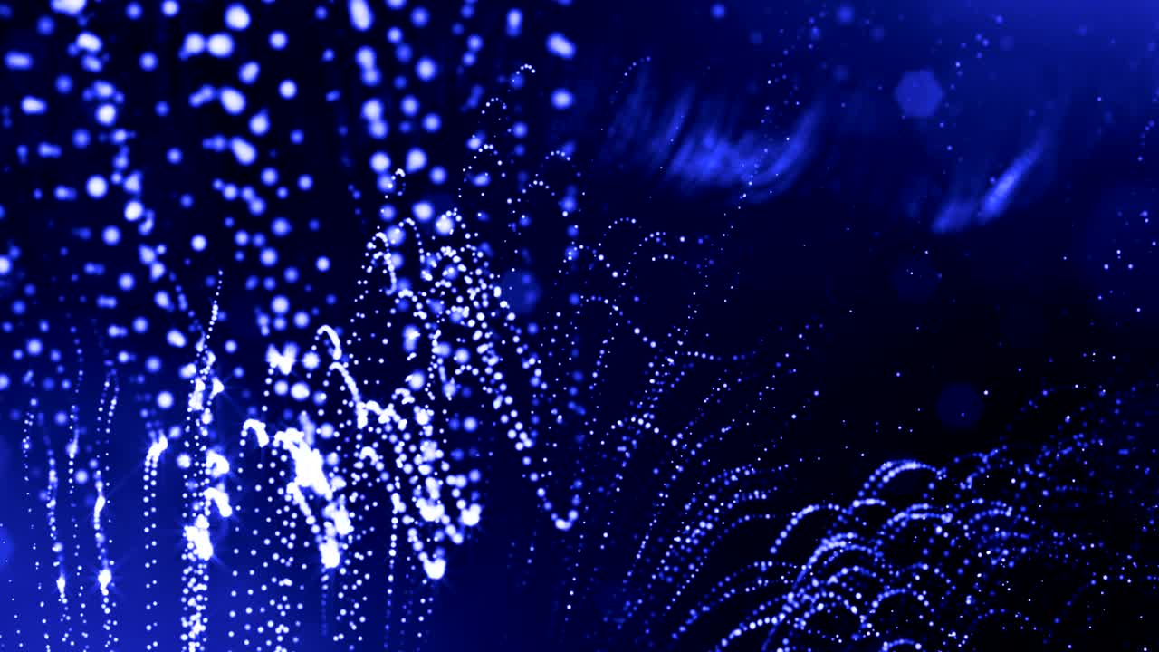 환상적인 빛나는 입자와 함께 3d 파란색 배경, 현장 깊이, 빛 효과와 함께 루프 3d 애니메이션, 현대 디지털 배경, 곡선 4