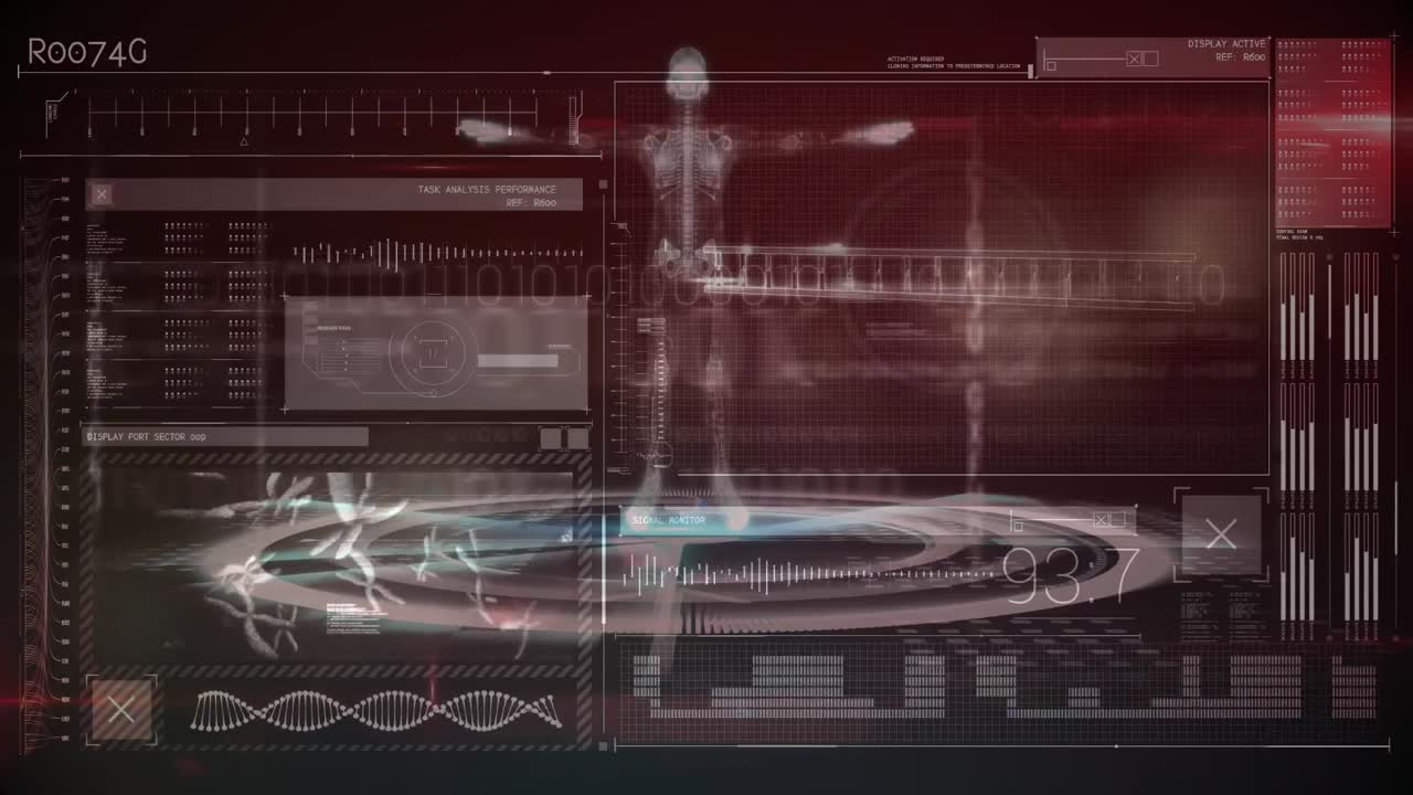 Animation of human body, dna strand spinning and medical data processing