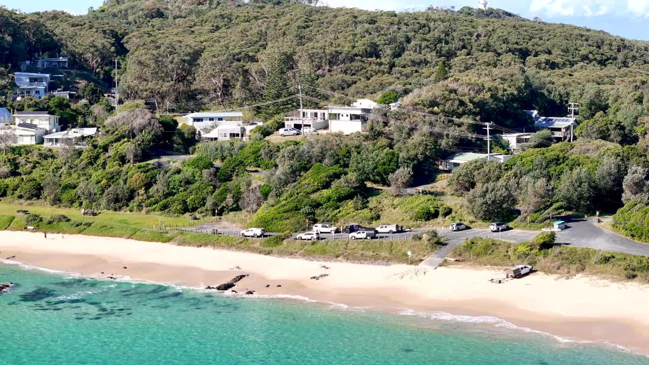 Drone footage of the beach at Seal Rocks and the Sugarloaf Point Lighthouse