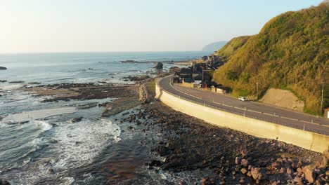 aerial view of noto peninsula at sunset over the sea of japan