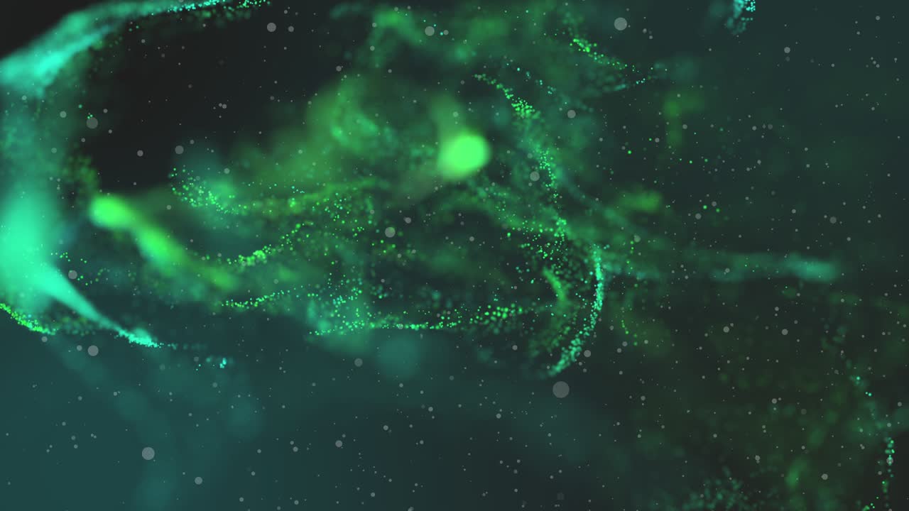 un video en 4k de partículas verdes formando un corredor futurista.