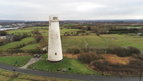 Histórico-Faro-De-Leasowe-Baliza-Marítima-Hito-Aéreo-Campo-Costero-Wirral-órbita-Media-Vista-Derecha