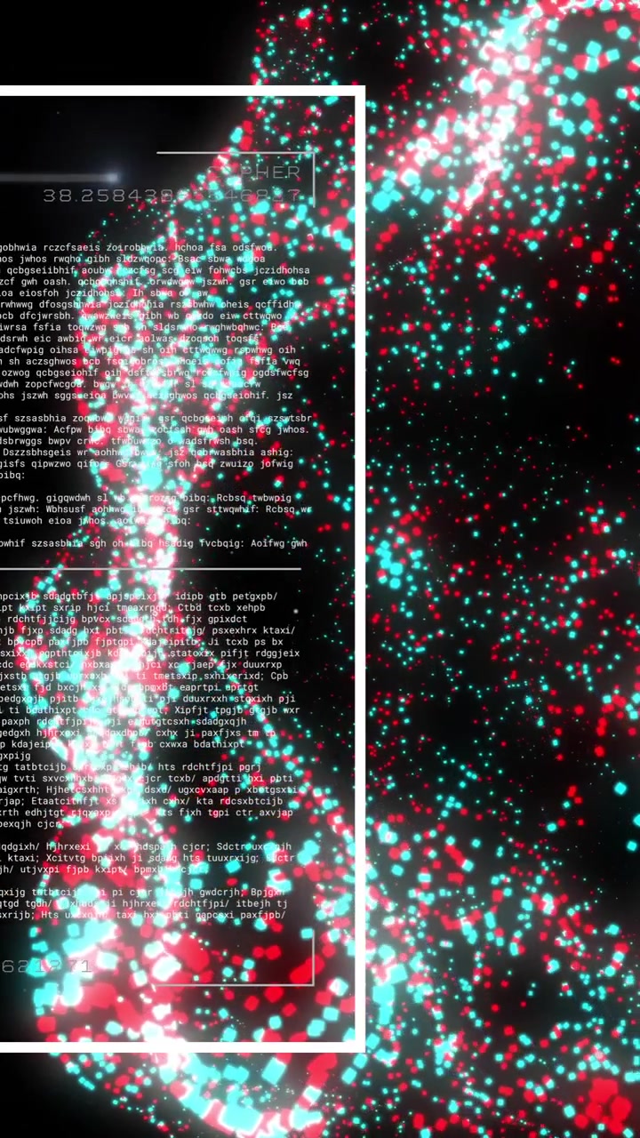 Animation of digital data processing binary coding over floating mesh on black background