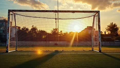 empty soccer goal at sunset