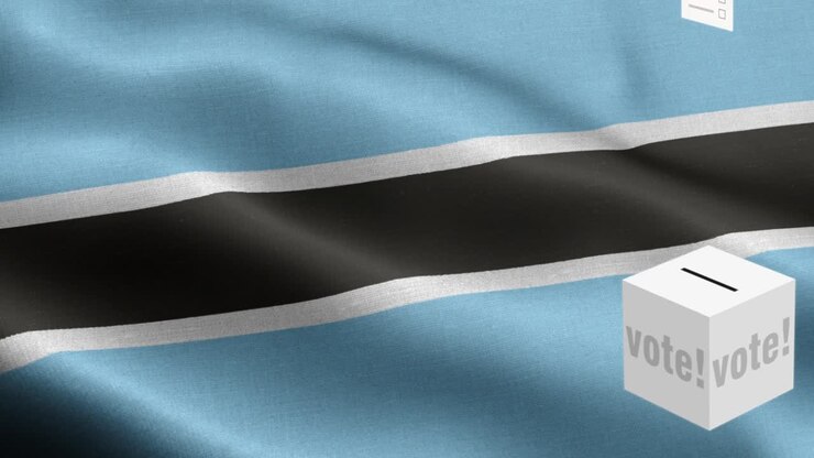 Ballots fly to box for Botswana selection - Ballot box in front of flag - Election - Vote - Flag Of Botswana - Botswana Flag High Detail - National flag Botswana wave Pattern loopable Elements - Fabric texture and endless loop
