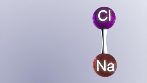 renderização cgi de alta qualidade de um modelo molecular científico de uma molécula de cloreto de sódio, com espaço à esquerda da tela para adicionar informações ou dados