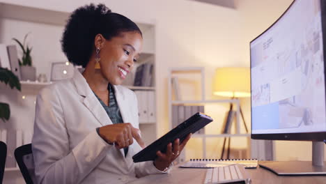 search, business and tablet with black woman