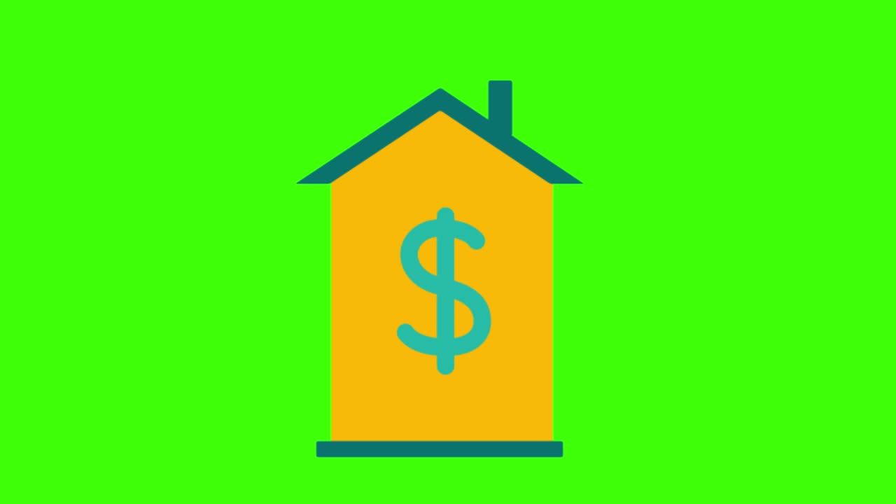 el icono de una casa con un signo de dólar aparece en la pantalla verde