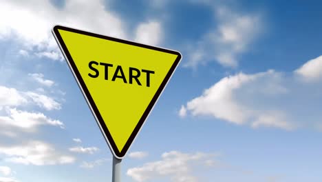 Start-on-yellow-road-sign-and-blue-sky-with-clouds