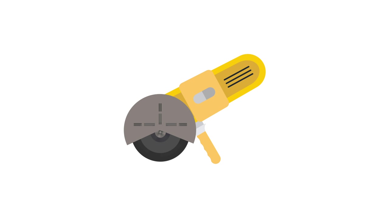 Flat Design Animation of an Angle Grinder Assembling and Disappearing
