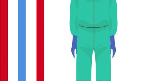animation of male doctor and colourful stripes on white background