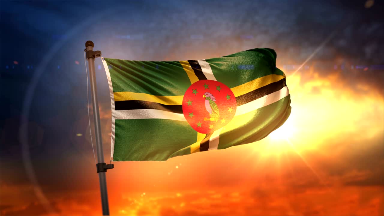 도미니카의 발은 아름다운 해가 뜨는 순환 속도 느린 모션 4k에서 백라이트됩니다.