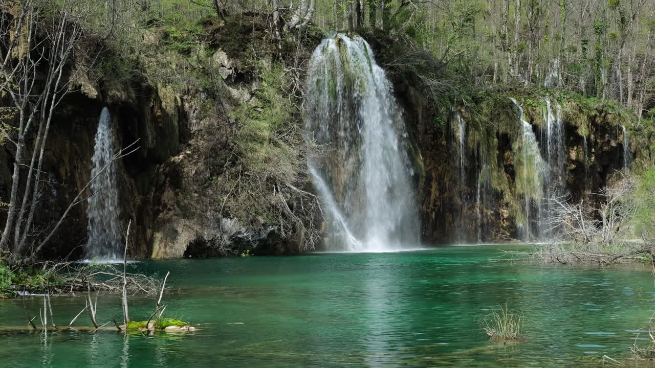 Waterfalls and Turquoise Water in Plitvice Lakes National Park, Croatia