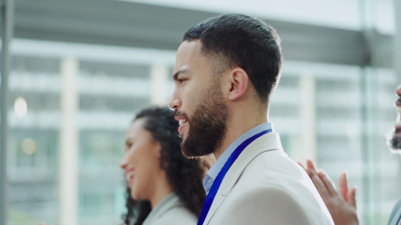 Applause of success, man and business people