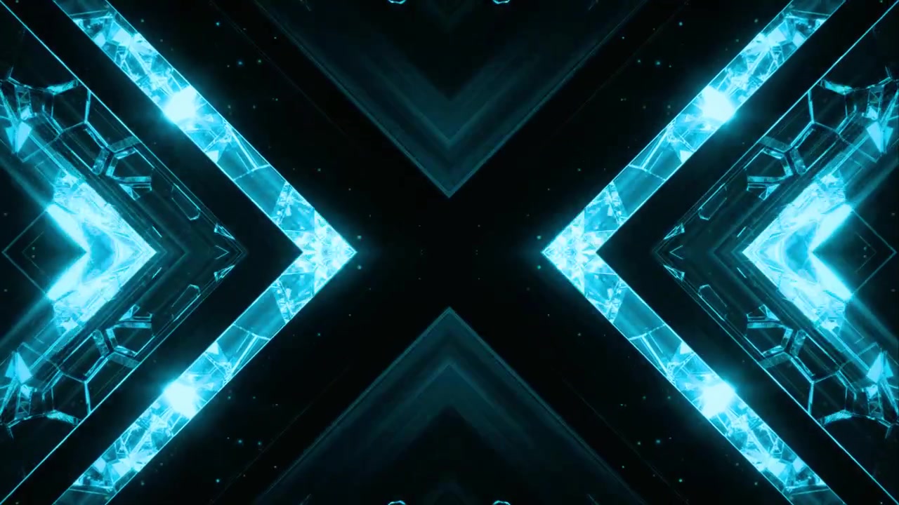 Motivo dinamico astratto di luce blu con riflessi cristallini simmetrici.