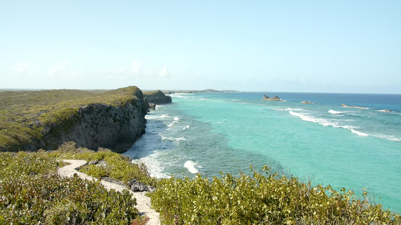 Stunning Beauty Of  Dragon Tail Hill Top At Mudjin Harbour In Middle Caicos With Blue Sky Above - wide shot