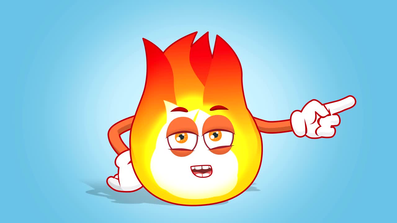 만화 불꽃 불행한 오른쪽 포인터 얼굴 애니메이션 알파 매트