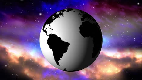 animation of globe over vibrant coloured clouds