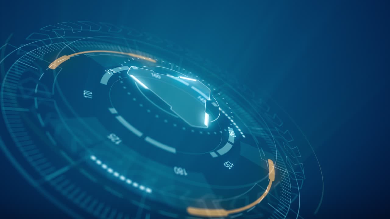 머리 위 디스플레이 (hudui) 기술 인터페이스와 미래의 요소를 가진 3d 파란 원 회전의 모션 그래픽 추상적인 배경