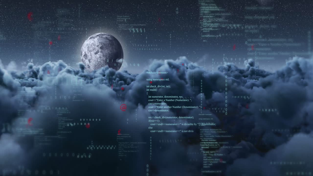 Animazione di elaborazione dati su cielo con nuvole