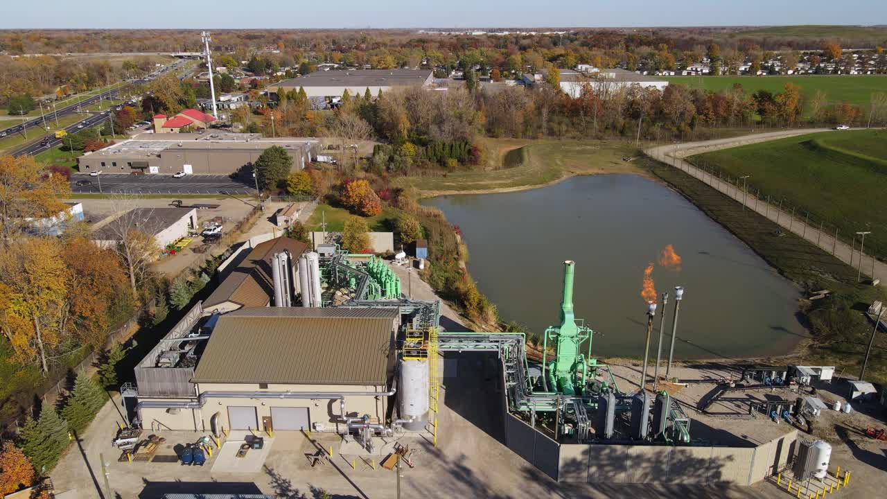 Methane flaring facility at landfill power generation site in Canton, Michigan