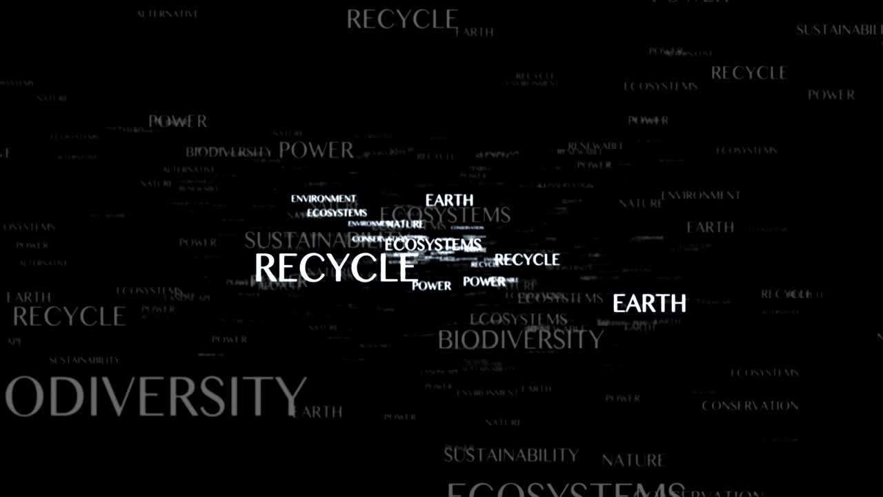 생태학 키워드 텍스트 애니메이션, 렌더링, 배경 오버레이, 알파 채널, 루프