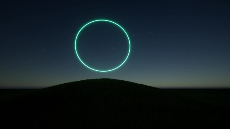 Bright modern neon energy circle on night sky 4k